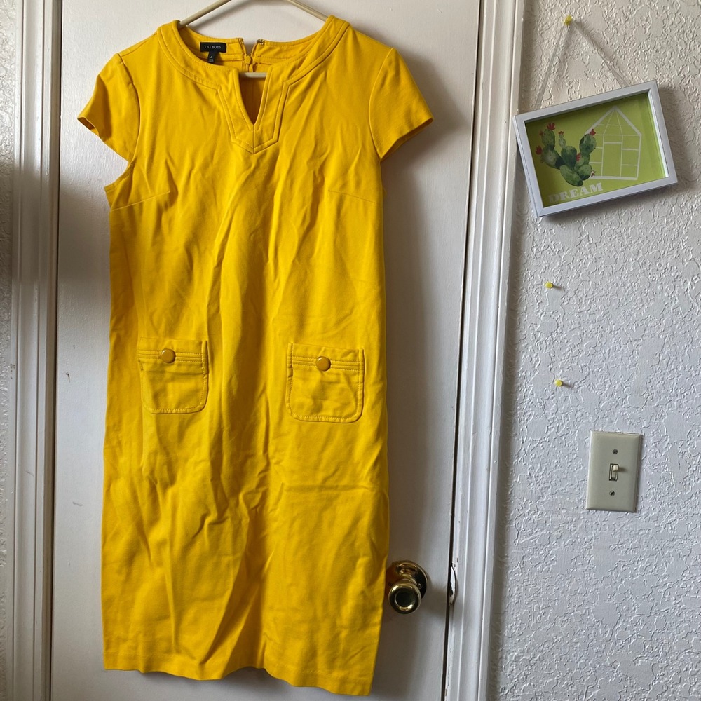 Talbots Women's Yellow Short‎ Sleeve Pockets Career Casual Dress Size 4